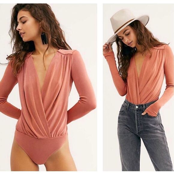 Free People Turnt Long Sleeve Bodysuit in Ginger Spice Sz M - Picture 1 of 8